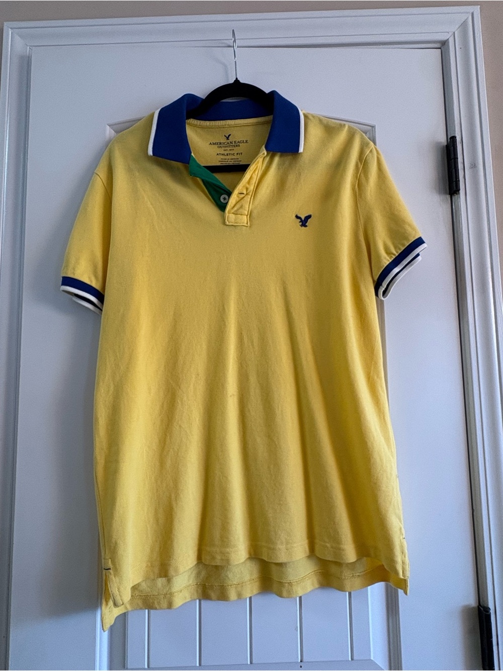 American Eagle Outfitters Yellow Polo with Blue Collar Trim